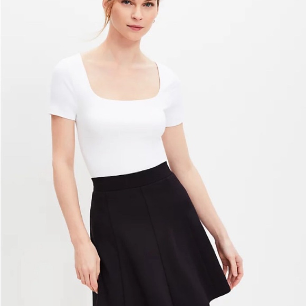 Loft XL navy blue wide flat elastic waist band circle skirt